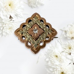 Antique French Rose & Yellow Gold Plated Square Brooch