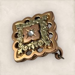 Antique French Rose & Yellow Gold Plated Square Brooch