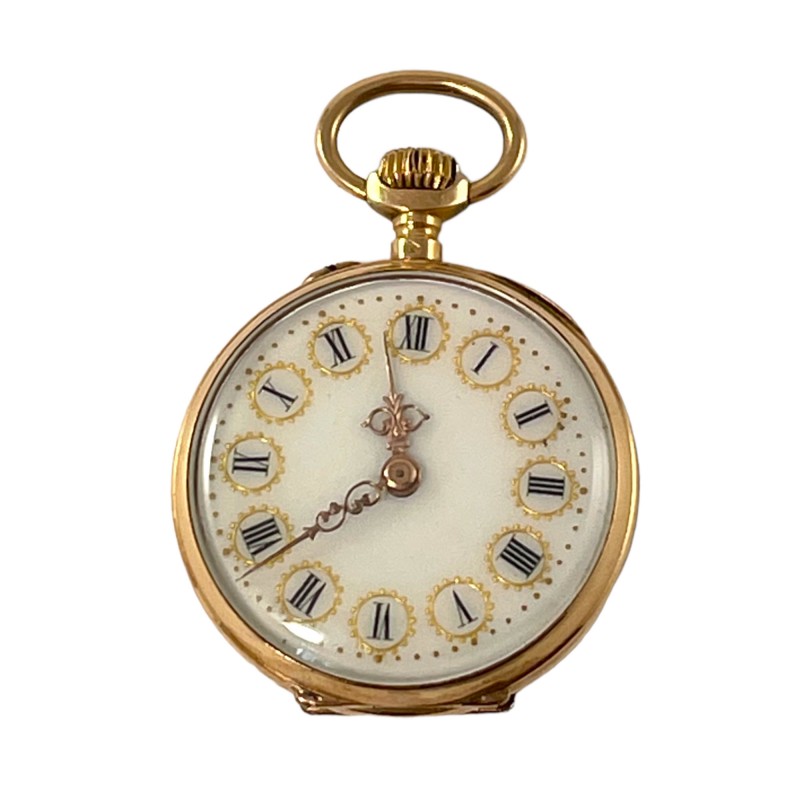Antique French 18 Karat Gold Floral Engraved Ladies' Pocket/Fob Watch