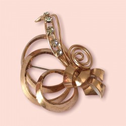 Vintage French Rose Gold Plated Swirl Bow Brooch
