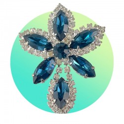 Vintage Blue Marquise & Clear Rhinestones Dangle Brooch