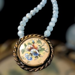 Antique French Signed Painting Brooch & Aquamarine Necklace