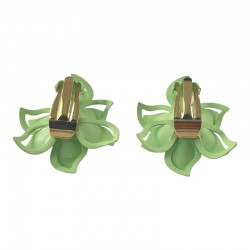 Vintage Light Green Enamel 3-D Flower Clip-on Earrings