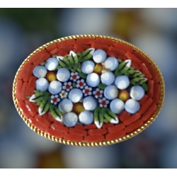Vintage Italian "Micro" Mosaic Orange Floral Oval Brooch