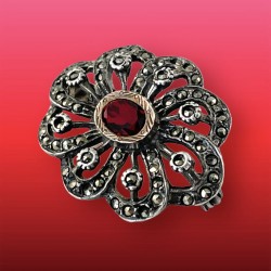 Vintage Portuguese Garnet Rose Gold & Silver Marcasite Brooch