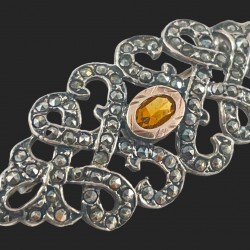 Vintage Portuguese Citrine Rose Gold & Silver Marcasite Brooch