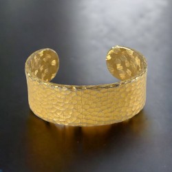 Vintage Signed Givenchy Brushed Gold Tone Hammered Cuff Bracelet