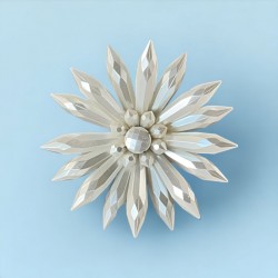 Vintage White Pearlized Faceted Plastic Large Statement Floral Brooch