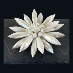 Vintage White Pearlized Faceted Plastic Large Statement Floral Brooch